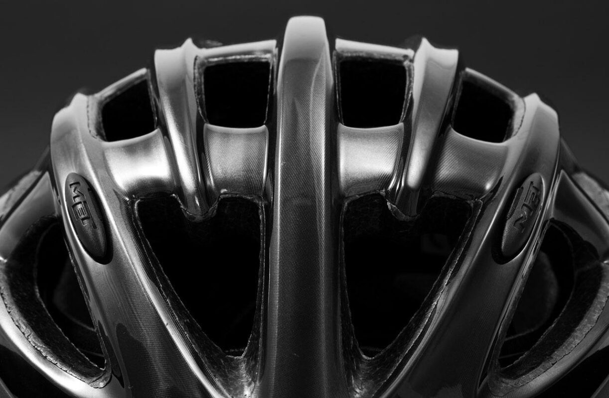 A cycling helmet on a table